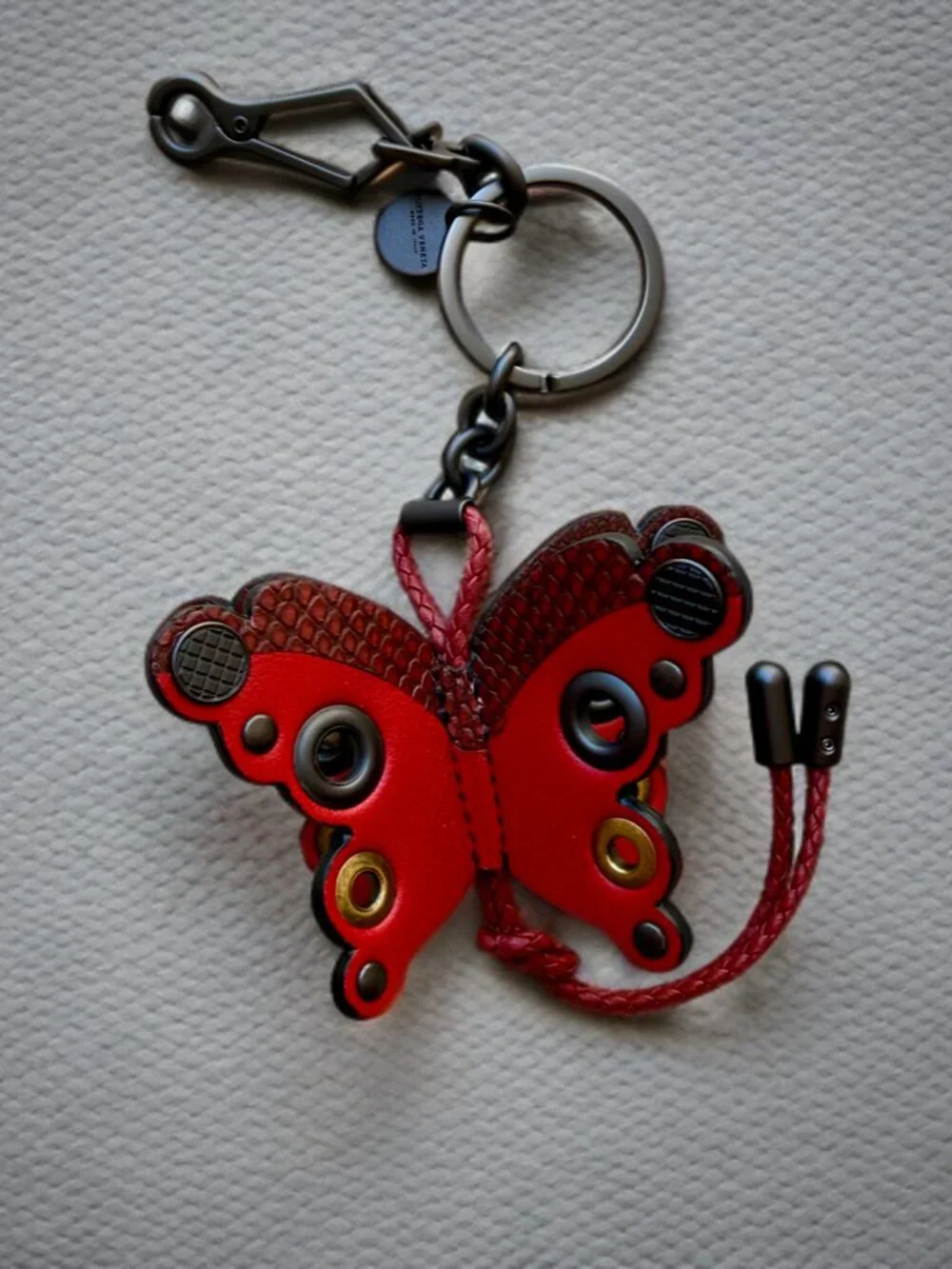 Bottega Veneta Red Leather 3D Butterfly Charm Keyring
